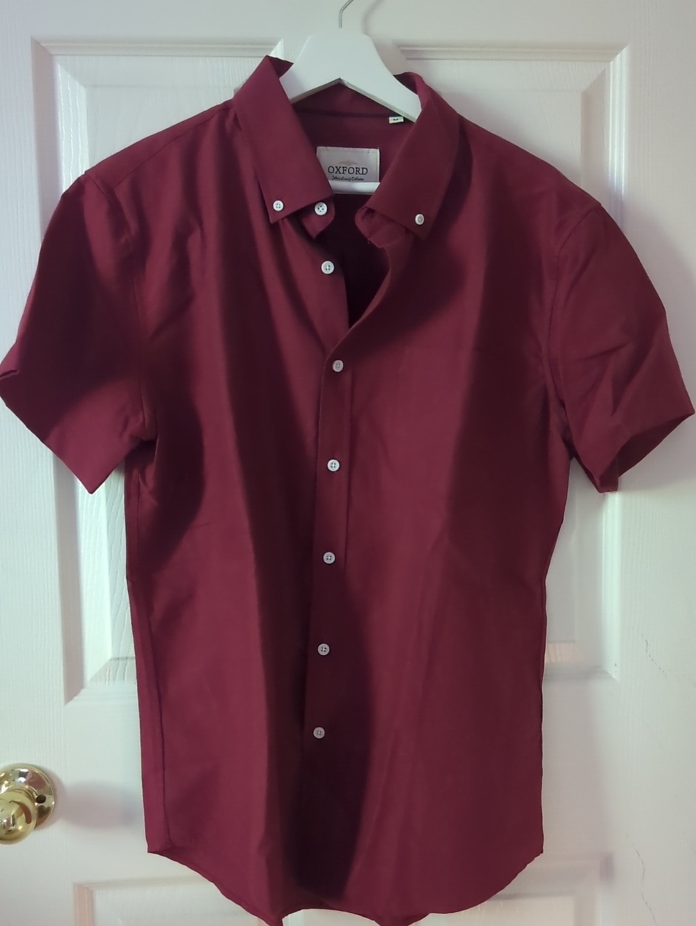 Oxford Short-Sleeve Button-Down Shirt - Burgundy Never Worn